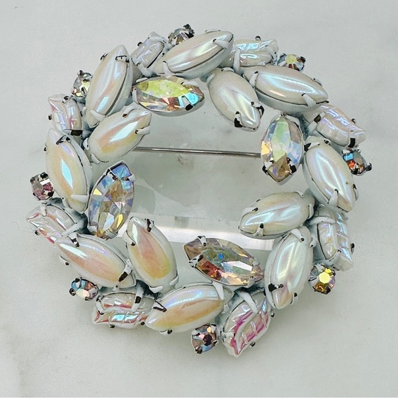 Vintage Regency Signed Brooch Aurora Borealis Rhinestone Circle Pin 1950s Rare - Picture 1 of 10